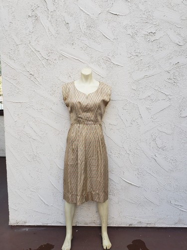 40s or 50s vintage handmade dress w/geometric abstract midcentury modern fabric - Picture 3 of 9