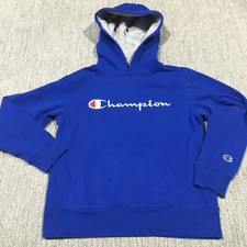 Champion Hoodie Youth Medium Blue Jacket Pullover Kids Boys Sweatshirt Spell Out