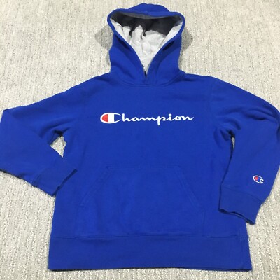Champion Hoodie Youth Medium Blue Jacket Pullover Kids Boys Sweatshirt  Spell Out