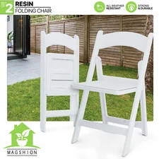 Resin Folding Chairs White Padded Seat Weddings Parties Dining Kitchen,Set of 2