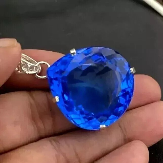 Certified 94 Ct Natural Blue Topaz 925 Silver Pendant Loose Gemstone