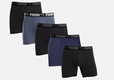 Puma Men's Underwear 4-Pack Performance Boxer Brief, Black/Blue/Grey, SzXL-Open