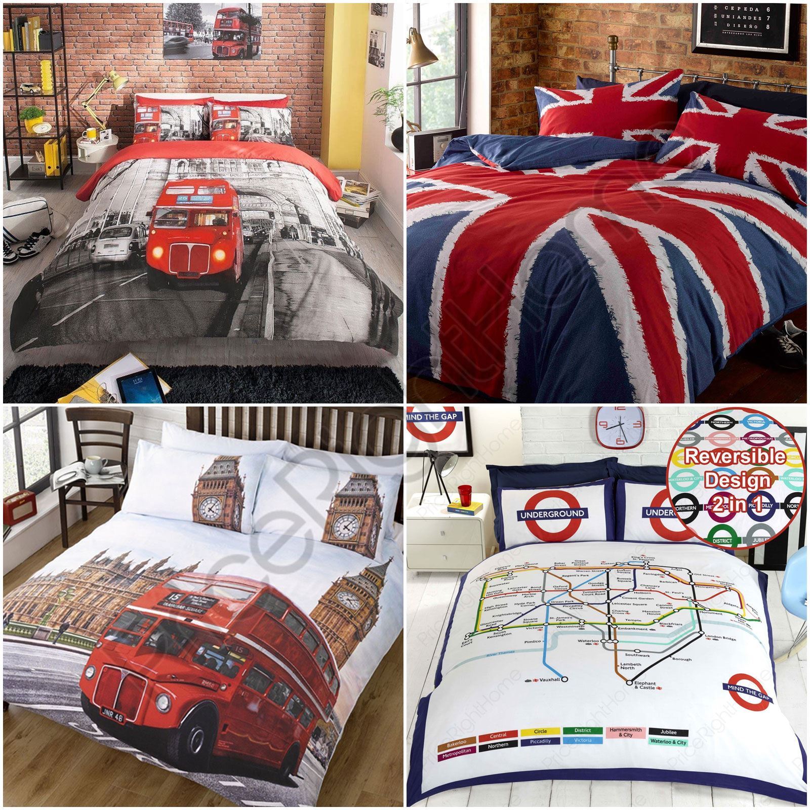 LONDON ENGLAND UK BRITAIN UNION JACK DUVET COVER SETS SINGLE, DOUBLE