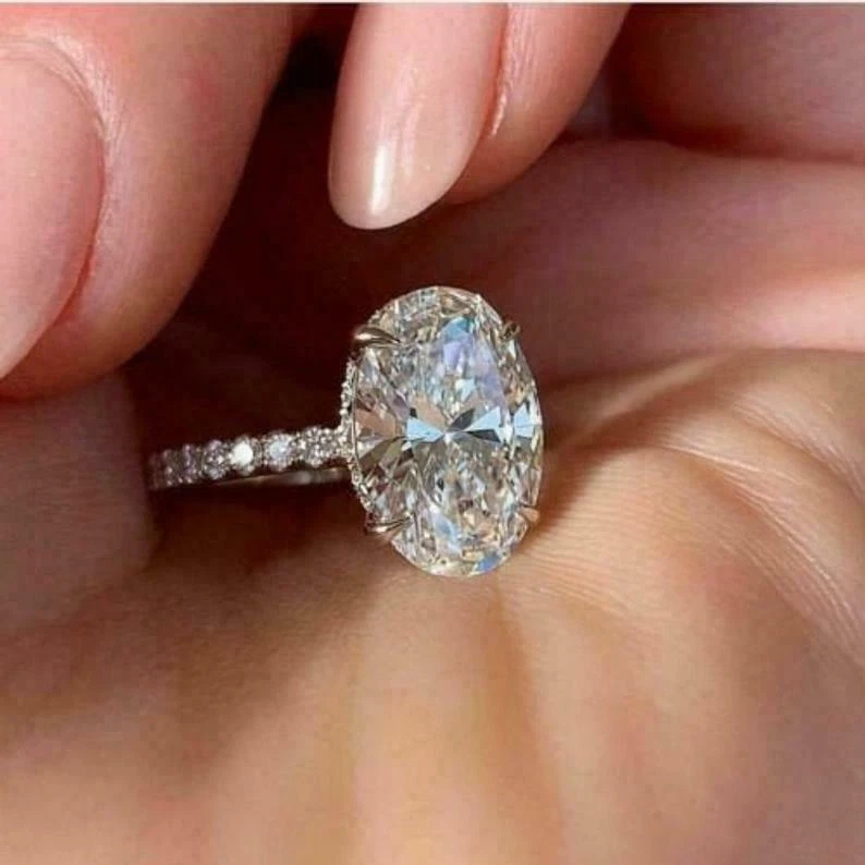 5.40 Ct White Oval Cut Hidden Halo Engagement Ring 925 Sterling