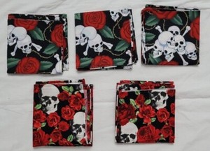 Rockmount Ranch Wear Cotton Cloth Napkins 21 x 20" Skulls Roses 5 Pc EXCELLENT