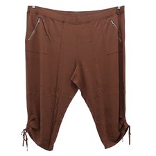 NWOT Susan Graver Weekend Crop Pants Sz 4X Brazil Nut Ruching Detail High Rise