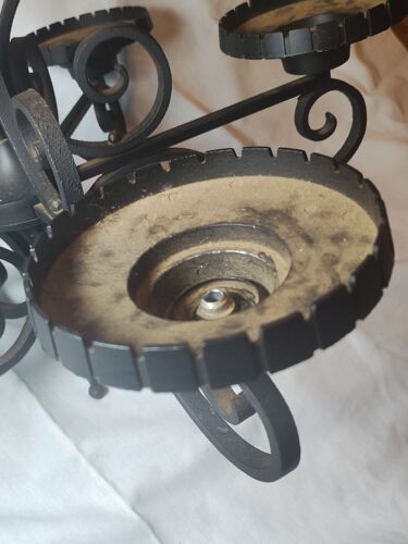 Antique Victorian Cast Iron 26" Chandelier & Chain Hanging 5 Arm Parts & Repair - Picture 5 of 23
