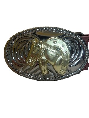 Nocona Belt Leather Western Pink Belt Gold Silver Horse  display picture 1