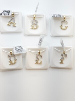 Echter natürlicher Diamant 10kt Gelbgold zweifarbiger Fanuc-Stil Initial Anhänger A-Z