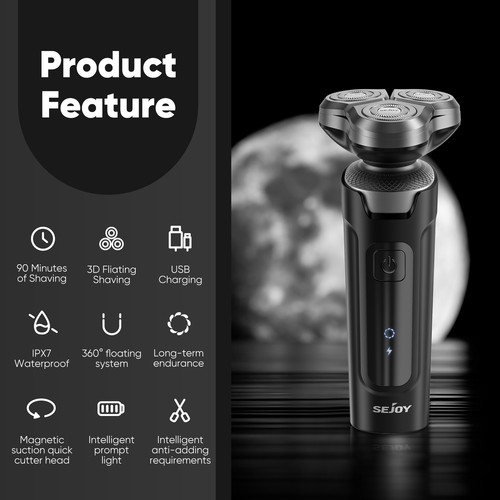 SEJOY 5in 1 Electric Rotary Shaver Beard Nose Hair Trimmer Wet Dry Razor for Men - Picture 2 of 9