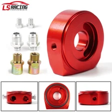 Red Aluminum Oil Filter/Cooler Sandwich AN10 Block Adapter Gauge Sensor Plate