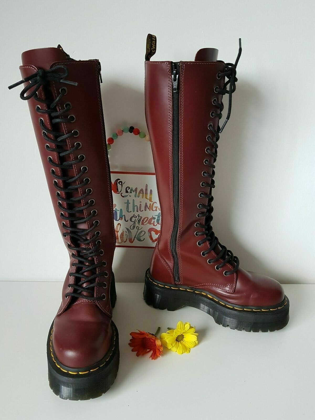 Dr Doc Martens Britain boots tall 20eye platform red quad sole high