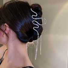 Jumwrit Large Rhinestone Hair Clip - Strong Metal Wave Clip With Long Tassel ...