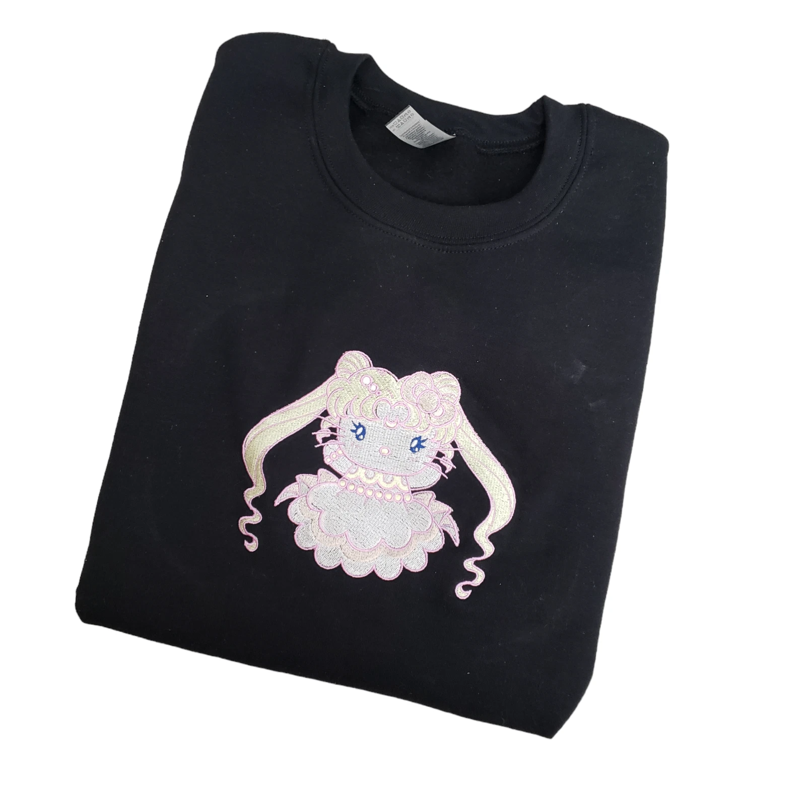 Hello Kitty Sailor Moon Princess Serenity Embroidered Crewneck Sweater Black (M)