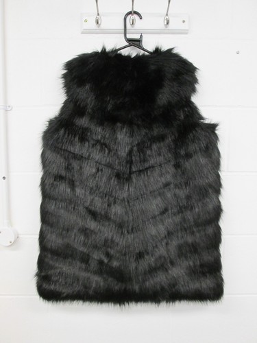 River Island Black Faux Fur Sleeveless Waistcoat Jacket Ladies Size Large BNWT - Picture 2 of 4