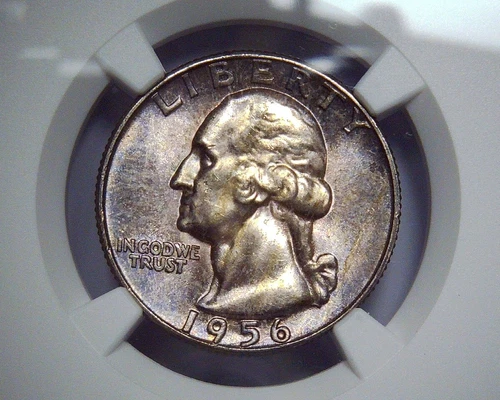 1956 Washington Quarter 25c - NGC MS66 - Purple-Lavender Hue Beauty - 90% Silver