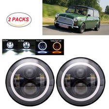 DOT 7'' Round Black LED Headlights Halo Hi/Lo Beam for Classic Mini Austin Rover