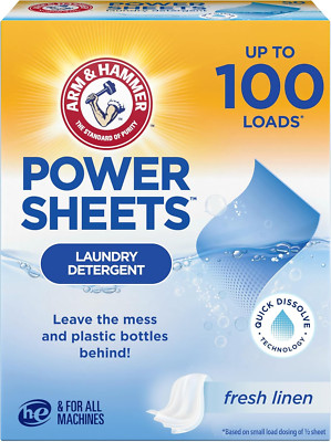 Power Sheets Laundry Detergent, Fresh Linen 50Ct, up to 100 Small Loads (Packagi