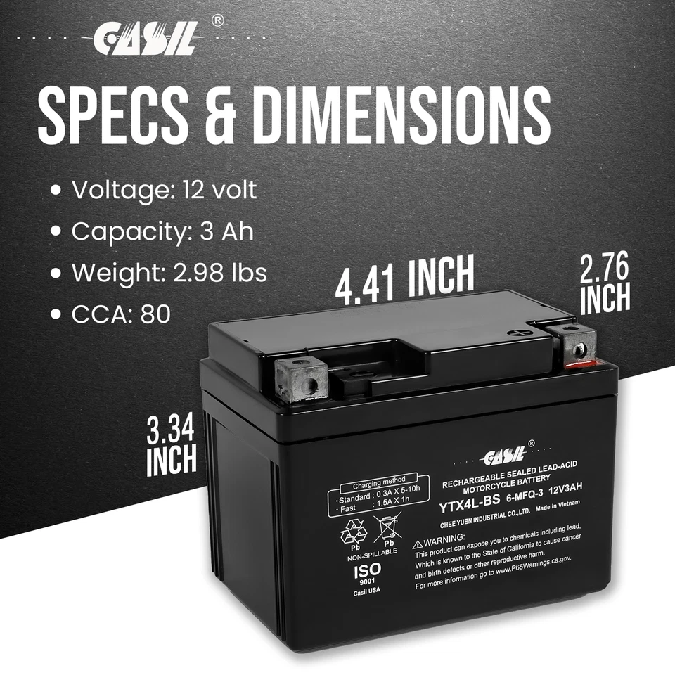 YTX4L-BS Motorcycle Battery Replacement for HONDA CRF125F 125CC 2014 - 2018 Foto 3 de 4