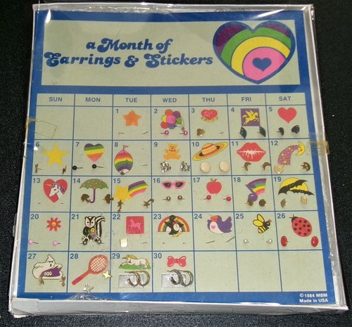 Vintage 80er Monate Ohrringe & Aufkleber Einhorn Mond Bär Regenbogen