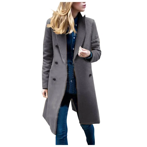 Damen Übergröße Damen Revers Wollmantel Trenchjacke lang Parka Mantel Parka - Bild 9 von 20