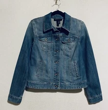 INC International Concepts Jacket Womens Medium Denim Rhinestone Skull Boho