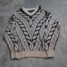 Vintage Crossings Abstract Geometric Knit Sweater Men's Medium Blue White