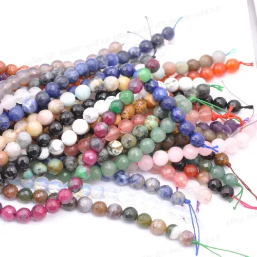 Wholesale Natural Gemstone FACETED Round Spacer Loose Beads 4MM 6MM 8MM 10MM - Picture 9 of 135