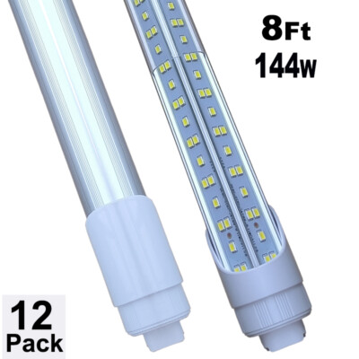 12PCS R17D HO T8 8FT Led Tube Light Bulbs 144W 2 Pin 8 Foot Led Shop Light 6500K