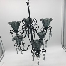 Candelabro votivo de metal negro portavelas de vidrio cristales de imitación