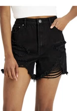 Almost Famous women's black stretch distressed Boyfriend Short size 1 NWT