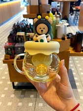 Starbucks Bear Glass Creative Coffee Cup Straw Cup Glass Cup summer cup Gift