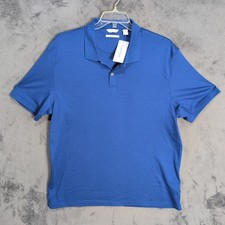 New Calvin Klein Polo Shirt Adult Extra Large Blue Liquid Touch SS Cotton Mens