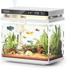 Fish Tank Smart Aquarium Kit 2 Gal UHD Glass Silent Water Pump Self Cleaning