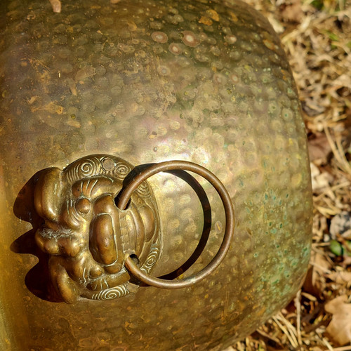 FOO DOG Griffe gehämmert Messing Pflanzgefäß mittel ca. 6"x10" Vintage - Bild 8 von 17