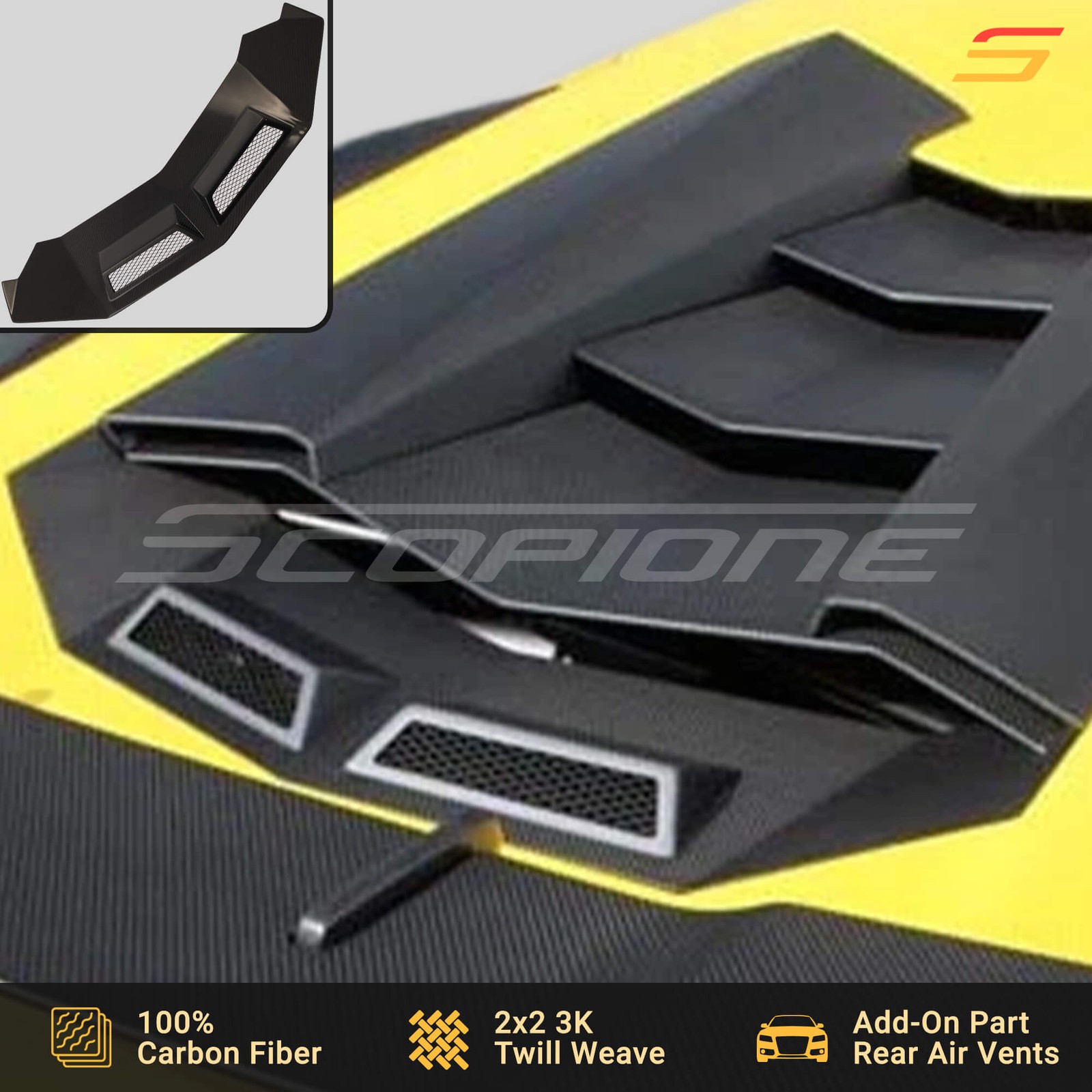 Scopione Carbon Fiber Engine Hood Air Intake Vents for Lamborghini Aventador