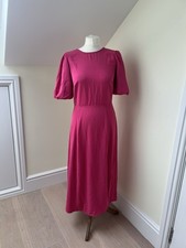 Warehouse Pink Midi Dress Puffed Sleeves Size 10 New with Tags