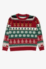 Kids Red Reindeer Pattern Ugly Christmas Pullover 2020s 