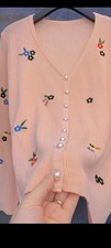 Lovely NEW Ladies Cardgan In Pink With Flowers On,size 18 Hand Wash