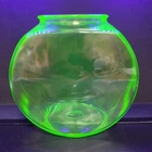 Vintage Uranium Green Glass Fish Bowl 6.75” tall 7” wide HTF 1930’s Depression