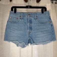 Levi's 501 High Rise Cut Off Denim Shorts Light Wash Blue Raw Fray Women's 28