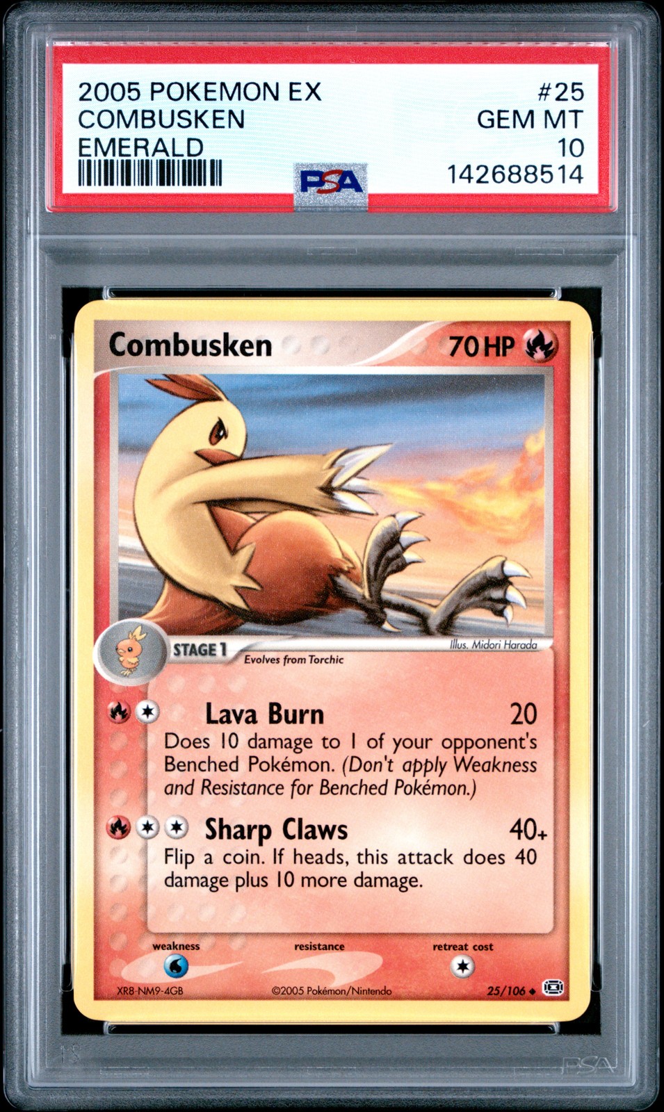 2005 POKEMON EX EMERALD #25 COMBUSKEN PSA 10