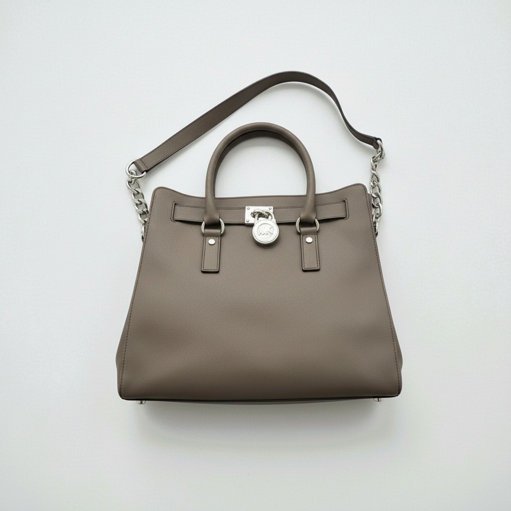 Michael Kors Hamilton Large Satchel Taupe Saffiano Leather Lock Tote Bag w/...