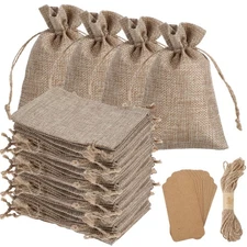 50PCS 4x6" Burlap Gift Bags with Drawstring, Reusable Pouches+ Gift Tags & St...