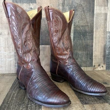 Tony Lama Vintage Gold Label Teju Lizard Western Cowboy Boots Mens 11.5 D