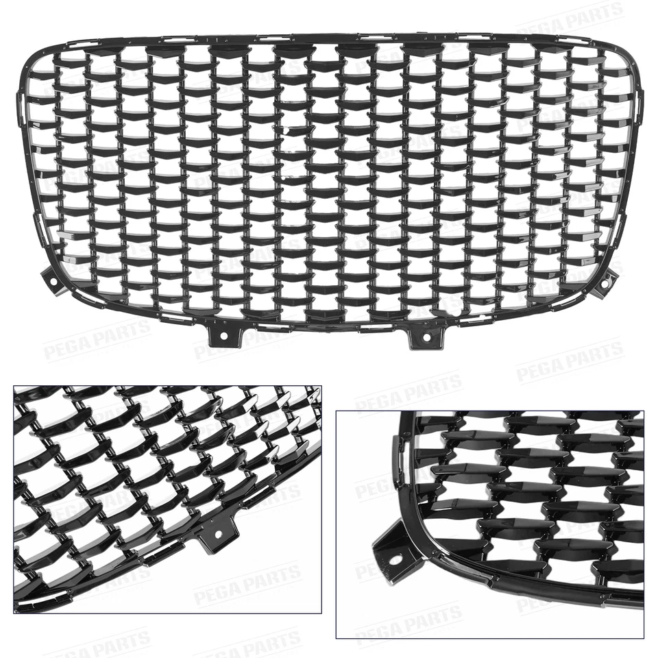 Gloss Black Front Bumper Upper Grille For 2015-2023 Chrysler 300 300C SRT Style - Изображение 4 из 4