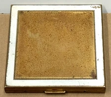 Vintage Small Square Makeup Powder Compact Gold & White Empty