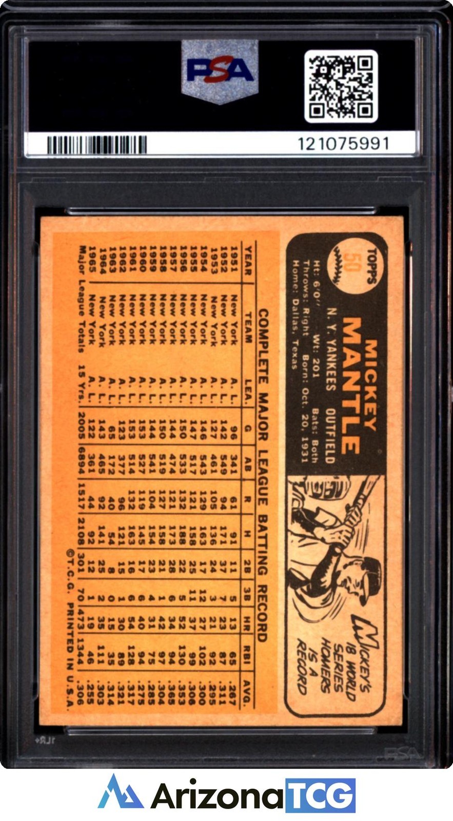 1966 Topps Mickey Mantle 50 New York Yankees PSA 4 view 2