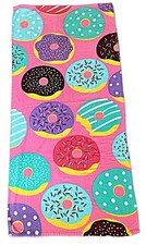 DONUTS beach towel 28x60 pink green purple sp...