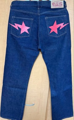 A Bathing Ape Red Denim Jeans L Size Aoyama Limited Thick Style